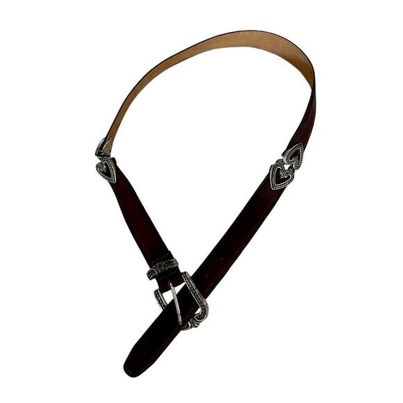 Western Brown Leather Silver Heart Detail Belt - Picture 1 of 5